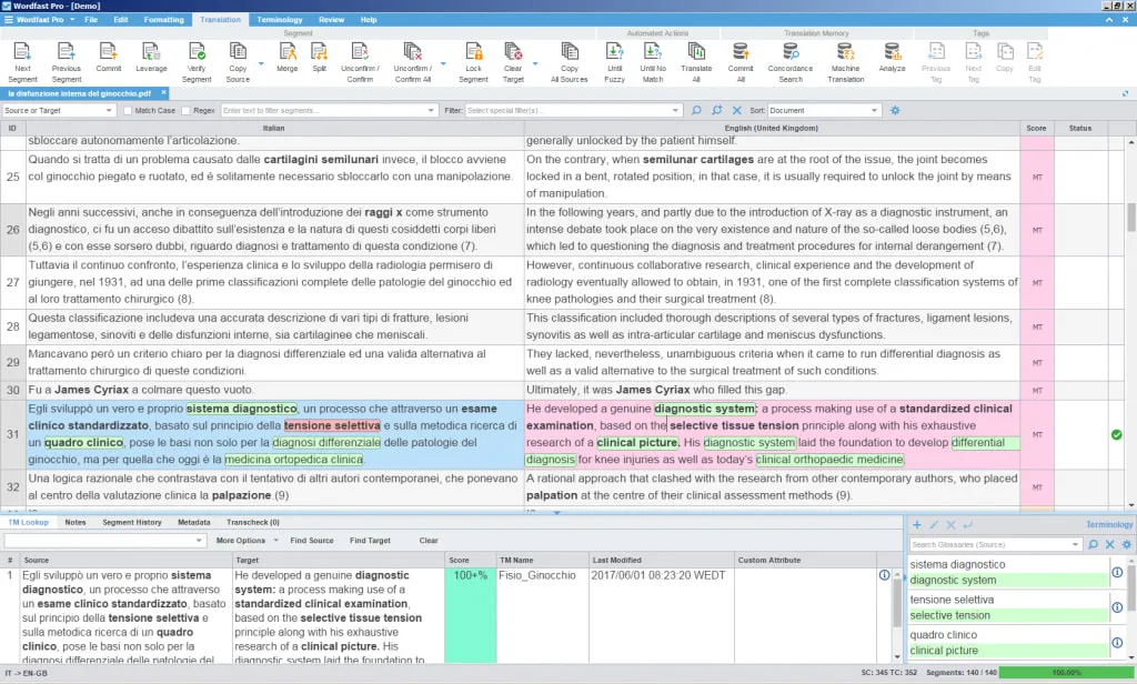 Interfaz de Wordfast
